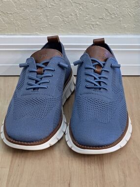 Breeze Men's Knit Sneakers in Blue with Brown Trim - Casual Comfort